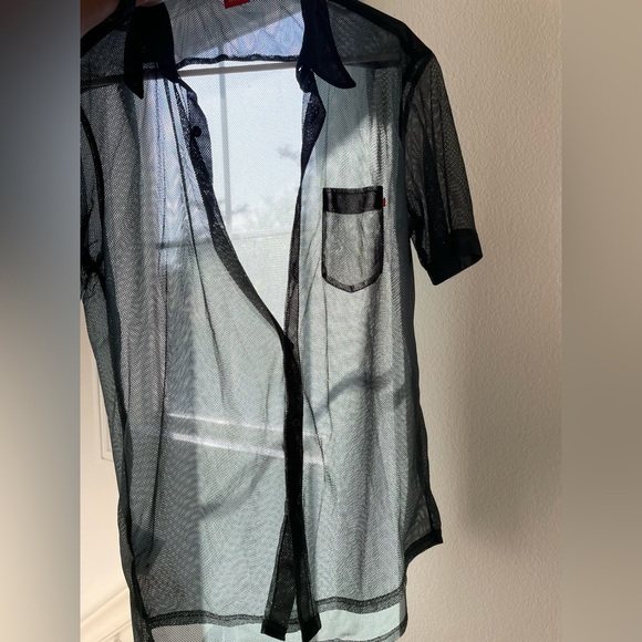 BOSS Hugo Boss Orange label Mens Button Down Mesh Shirt Vintage Large - Picture 6 of 10